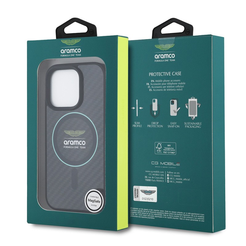 Apple iPhone 16 Pro Max Kılıf Aston Martin Orjinal Lisanslı M-safe Şarj Özellikli Renkli Halka ve Karbon Fiber Tasarımlı Kapak - 9