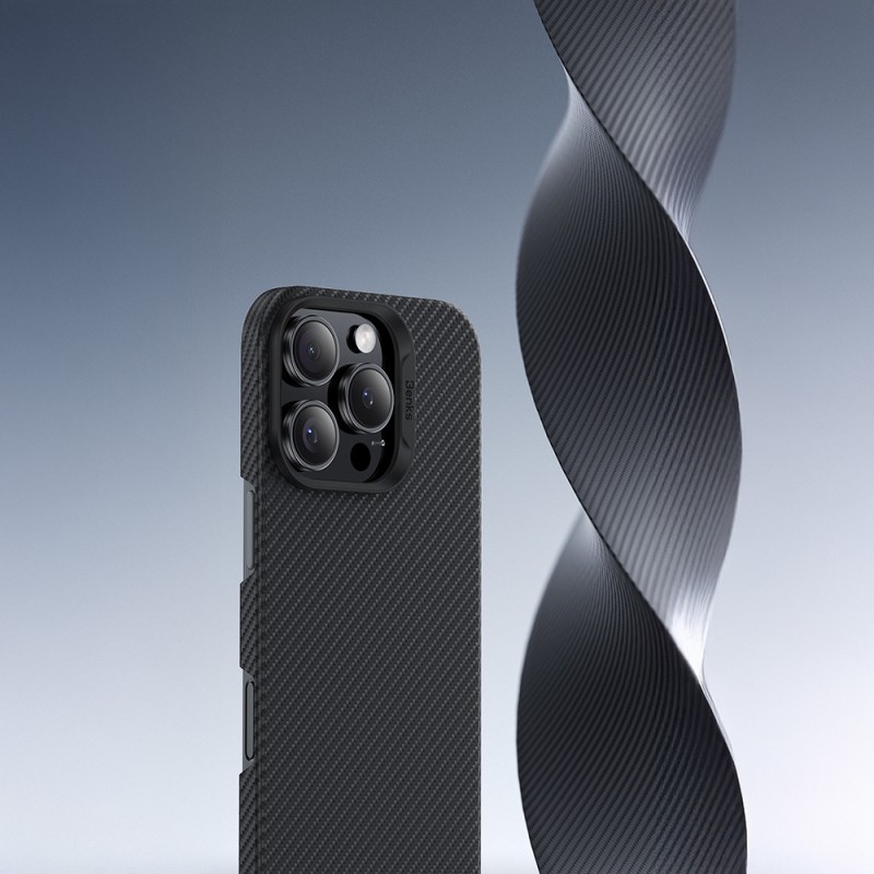 Apple iPhone 16 Pro Max Kılıf Benks M-safe Şarj Özellikli Metal Kamera Çerçeveli Magnetik ArmorAir 600D Kevlar Karbon Fiber Kapak - 7