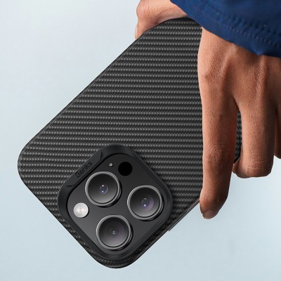 Apple iPhone 16 Pro Max Kılıf Benks M-safe Şarj Özellikli Metal Kamera Çerçeveli Magnetik ArmorAir 600D Kevlar Karbon Fiber Kapak - 12