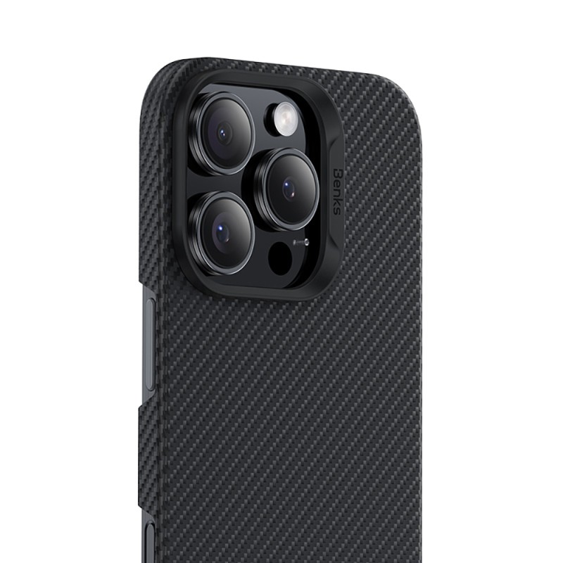 Apple iPhone 16 Pro Max Kılıf Benks M-safe Şarj Özellikli Metal Kamera Çerçeveli Magnetik ArmorAir 600D Kevlar Karbon Fiber Kapak - 5
