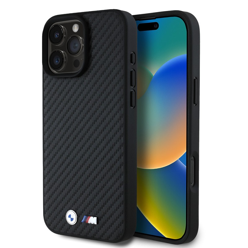 Apple iPhone 16 Pro Max Kılıf BMW Orjinal Lisanslı Karbon Fiber Tasarımlı ve Metal Logolu PU Deri Kapak - 1