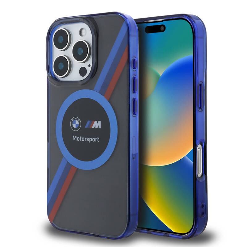 Apple iPhone 16 Pro Max Kılıf BMW Orjinal Lisanslı M-safe Şarj Özellikli M Logolu Üç Renk Çizgili Motorsport Circle Kapak - 1