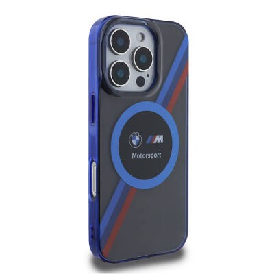 Apple iPhone 16 Pro Max Kılıf BMW Orjinal Lisanslı M-safe Şarj Özellikli M Logolu Üç Renk Çizgili Motorsport Circle Kapak - 5