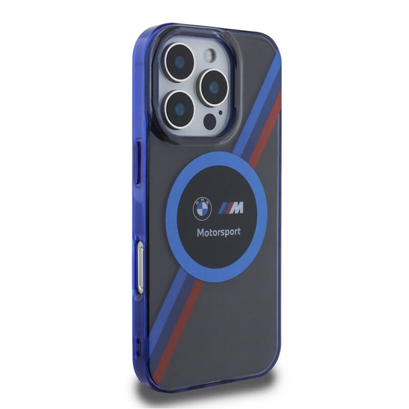 Apple iPhone 16 Pro Max Kılıf BMW Orjinal Lisanslı M-safe Şarj Özellikli M Logolu Üç Renk Çizgili Motorsport Circle Kapak - 5