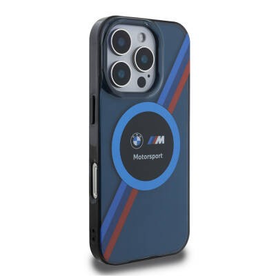 Apple iPhone 16 Pro Max Kılıf BMW Orjinal Lisanslı M-safe Şarj Özellikli M Logolu Üç Renk Çizgili Motorsport Circle Kapak - 14