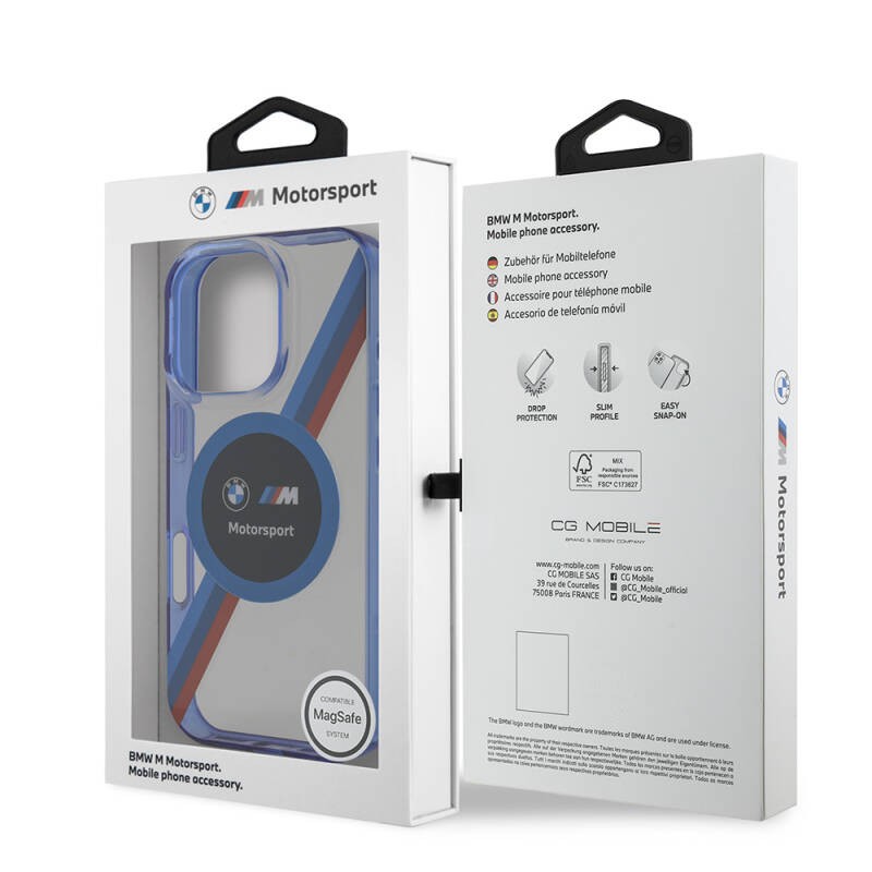 Apple iPhone 16 Pro Max Kılıf BMW Orjinal Lisanslı M-safe Şarj Özellikli M Logolu Üç Renk Çizgili Motorsport Circle Kapak - 27