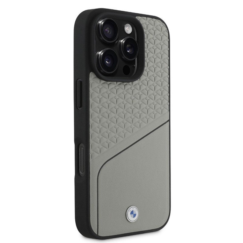 Apple iPhone 16 Pro Max Kılıf BMW Orjinal Lisanslı M-safe Şarj Özellikli Metal Logolu Dokulu ve Çizgili Deri Kapak - 11