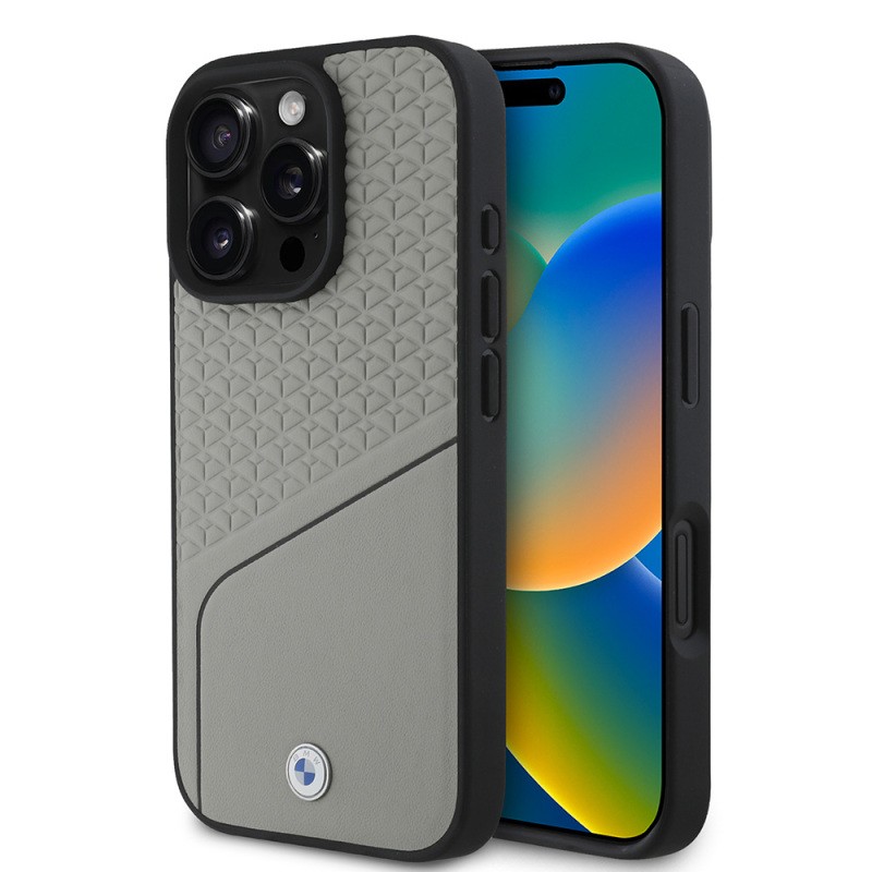 Apple iPhone 16 Pro Max Kılıf BMW Orjinal Lisanslı M-safe Şarj Özellikli Metal Logolu Dokulu ve Çizgili Deri Kapak - 1