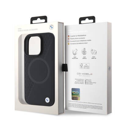 Apple iPhone 16 Pro Max Kılıf BMW Orjinal Lisanslı M-safe Şarj Özellikli Metal Logolu Yarım Dokulu Circle Deri Kapak - 9