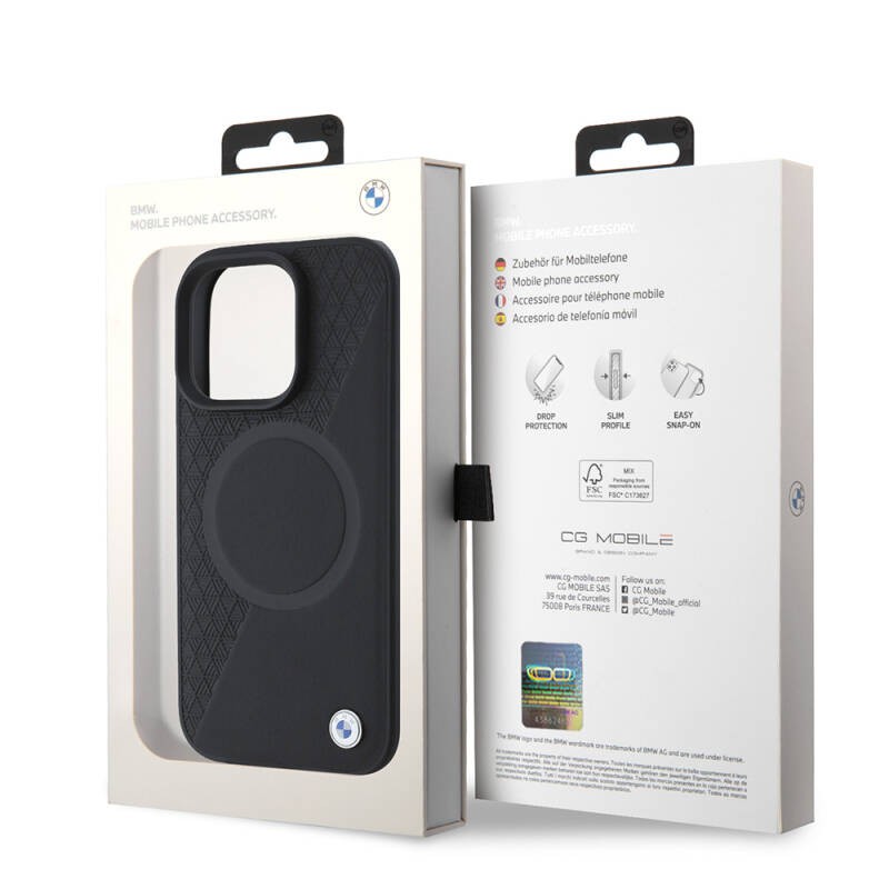 Apple iPhone 16 Pro Max Kılıf BMW Orjinal Lisanslı M-safe Şarj Özellikli Metal Logolu Yarım Dokulu Circle Deri Kapak - 9