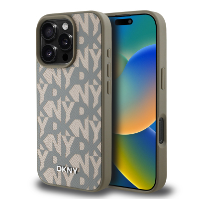 Apple iPhone 16 Pro Max Kılıf DKNY Orjinal Lisanslı M-safe Şarj Özellikli 3D Yazılı Grid Pattern Kapak - DKNY