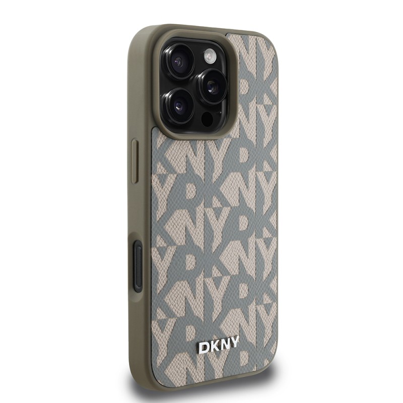 Apple iPhone 16 Pro Max Kılıf DKNY Orjinal Lisanslı M-safe Şarj Özellikli 3D Yazılı Grid Pattern Kapak - 6