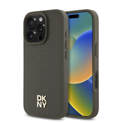 Apple iPhone 16 Pro Max Kılıf DKNY Orjinal Lisanslı M-safe Şarj Özellikli 3D Yazılı Repeat Pattern Kapak - DKNY