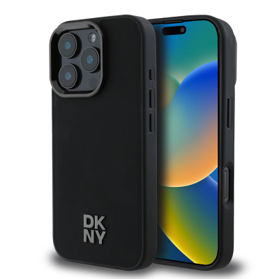 Apple iPhone 16 Pro Max Kılıf DKNY Orjinal Lisanslı M-safe Şarj Özellikli Metal Logolu PU Deri Plain Kapak - DKNY