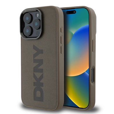 Apple iPhone 16 Pro Max Kılıf DKNY Orjinal Lisanslı M-safe Şarj Özellikli PU Deri Plain Kapak - DKNY