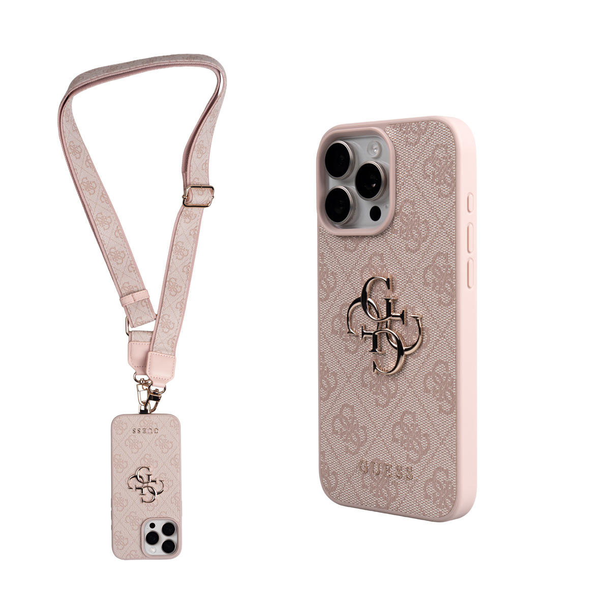 Apple iPhone 16 Pro Max Kılıf Guess Orjinal Lisanslı 4G Büyük Metal Logolu Kalın Askılı Kapak - Pembe