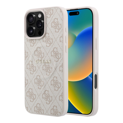 Apple iPhone 16 Pro Max Kılıf Guess Orjinal Lisanslı M-safe Kabartmalı 4G Desenli Yazı Logolu Kapak - Guess