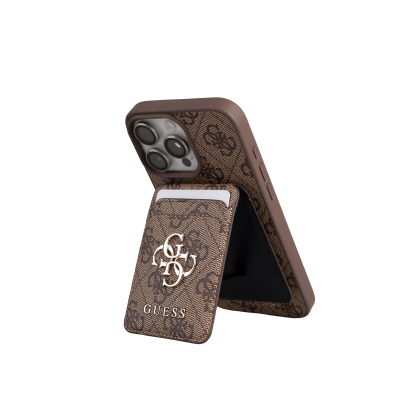 Apple iPhone 16 Pro Max Kılıf Guess Orjinal Lisanslı M-safe Şarj Özellikli 4G Metal Büyük Logolu Kartlıklı Kapak - Guess