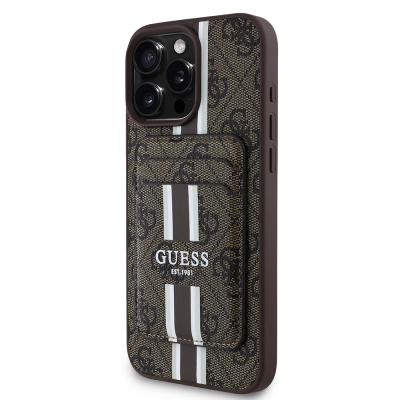 Apple iPhone 16 Pro Max Kılıf Guess Orjinal Lisanslı M-safe Şarj Özellikli 4G Desenli Çizgili Kartlıklı Kapak - Guess