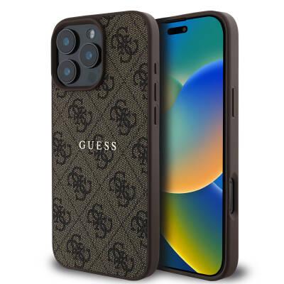 Apple iPhone 16 Pro Max Kılıf Guess Orjinal Lisanslı M-safe Şarj Özellikli 4G Desenli Yazı Logolu Kapak - Guess
