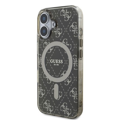 Apple iPhone 16 Pro Max Kılıf Guess Orjinal Lisanslı M-safe Şarj Özellikli IML Baskılı Klasik Logolu 4G Desenli Kapak - 12