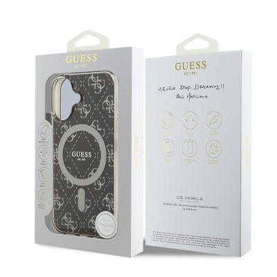 Apple iPhone 16 Pro Max Kılıf Guess Orjinal Lisanslı M-safe Şarj Özellikli IML Baskılı Klasik Logolu 4G Desenli Kapak - 18