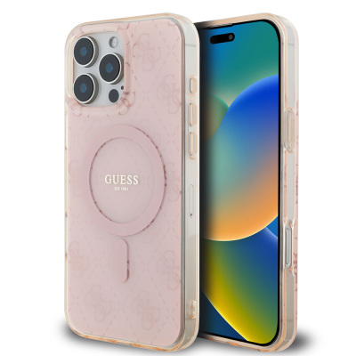 Apple iPhone 16 Pro Max Kılıf Guess Orjinal Lisanslı M-safe Şarj Özellikli IML Baskılı Klasik Logolu 4G Desenli Kapak - Guess