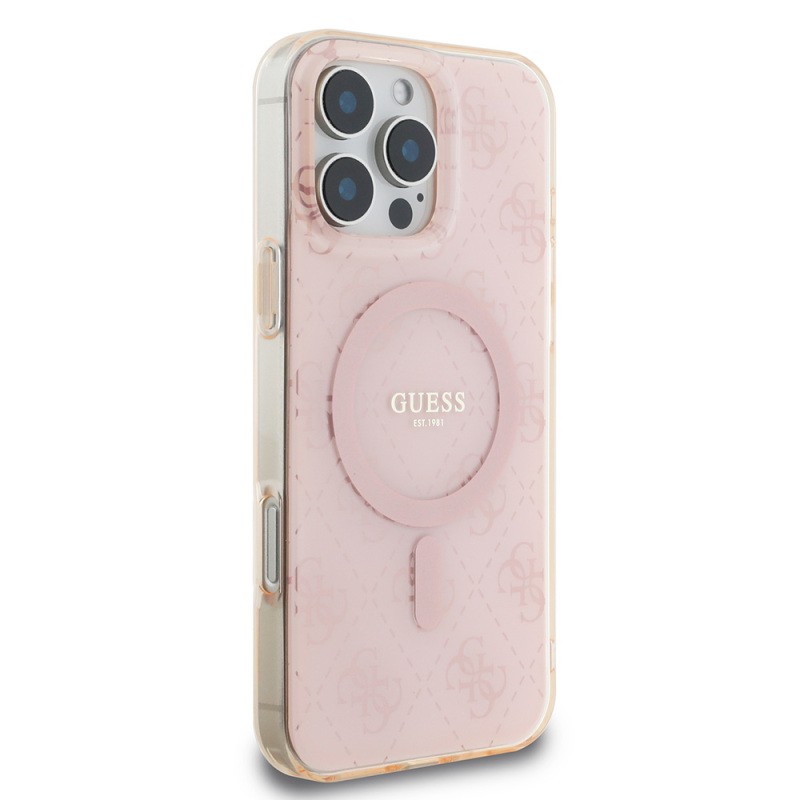 Apple iPhone 16 Pro Max Kılıf Guess Orjinal Lisanslı M-safe Şarj Özellikli IML Baskılı Klasik Logolu 4G Desenli Kapak - 5