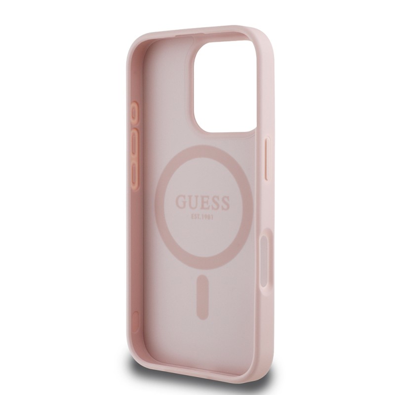 Apple iPhone 16 Pro Max Kılıf Guess Orjinal Lisanslı M-safe Şarj Özellikli Taneli Çiçek Tasarımlı Metal Yazı Logolu Kapak - 8