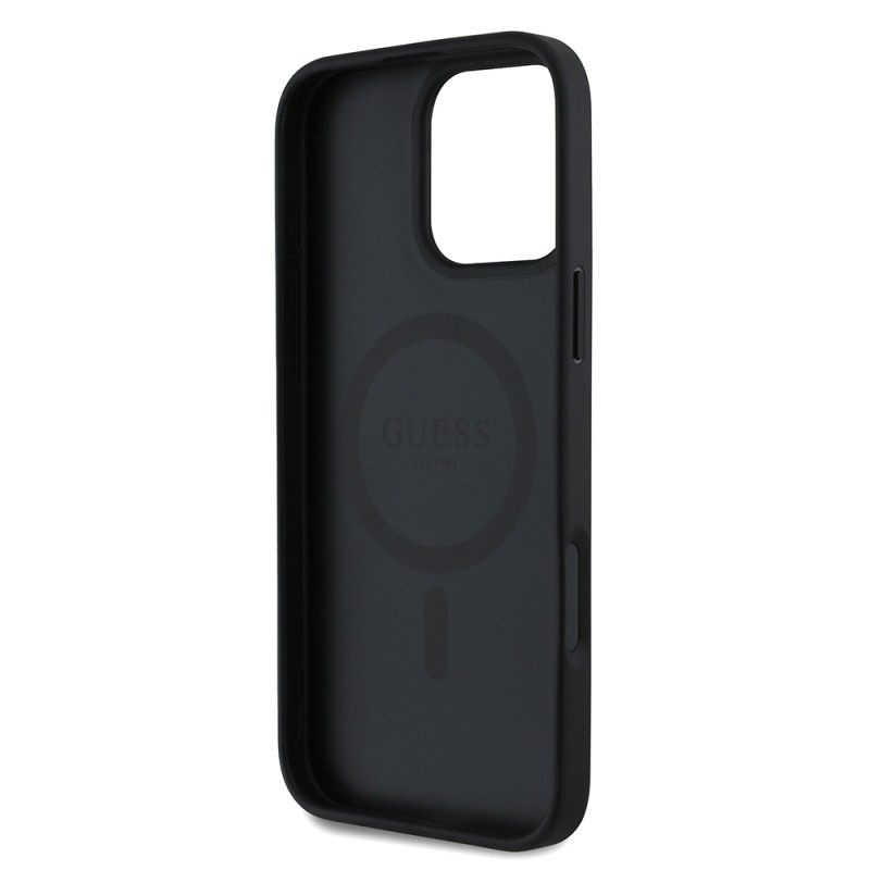 Apple iPhone 16 Pro Max Kılıf Guess Orjinal Lisanslı M-safe Şarj Özellikli Taneli Çiçek Tasarımlı Metal Yazı Logolu Kapak - 15