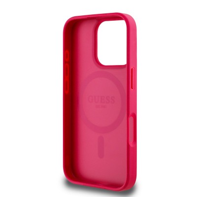 Apple iPhone 16 Pro Max Kılıf Guess Orjinal Lisanslı M-safe Şarj Özellikli Taneli Çiçek Tasarımlı Metal Yazı Logolu Kapak - 22