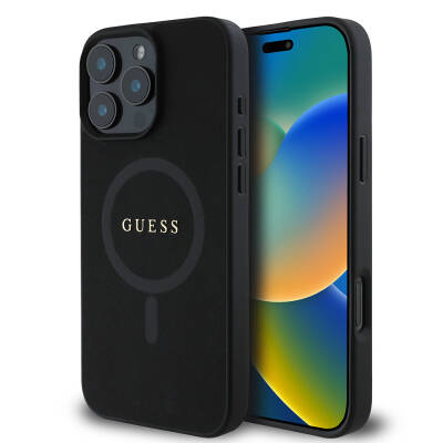 Apple iPhone 16 Pro Max Kılıf Guess Orjinal Lisanslı M-safe Şarj Özellikli Yazı Logolu Saffiano Classic Kapak - Guess