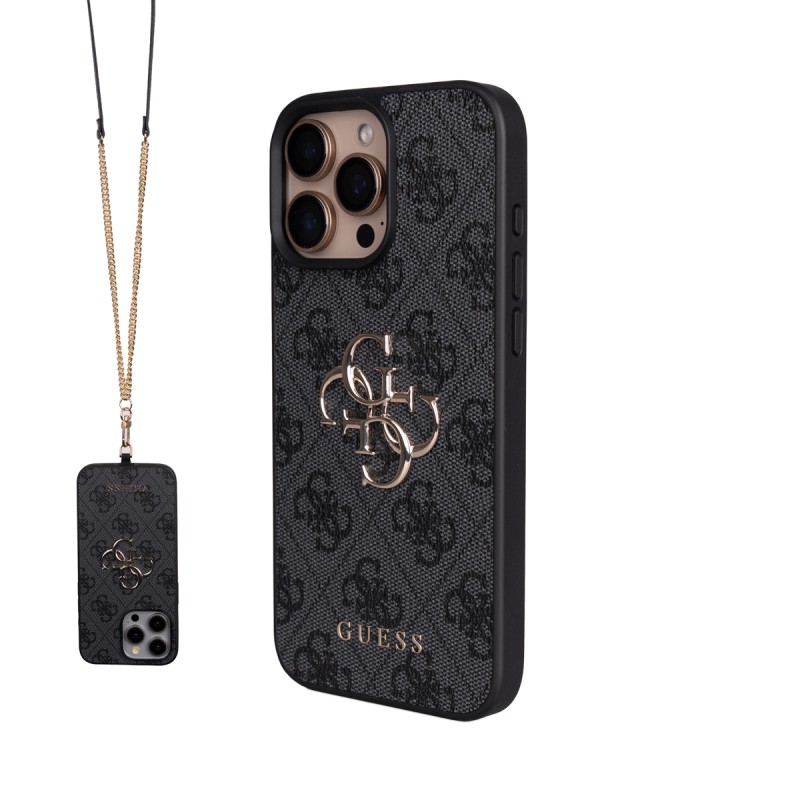 Apple iPhone 16 Pro Max Kılıf Guess Orjinal Lisanslı PU Deri 4G Büyük Metal Logolu Çapraz Vücut Askılı Kapak - 1