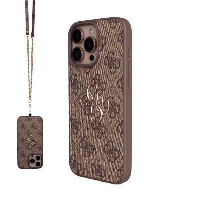 Apple iPhone 16 Pro Max Kılıf Guess Orjinal Lisanslı PU Deri 4G Büyük Metal Logolu Çapraz Vücut Askılı Kapak - 4