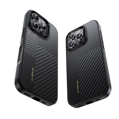 Apple iPhone 16 Pro Max Kılıf Karbon Fiber M-safe Şarj Özellikli Kamera Kontrol Butonlu Benks Hybrid ArmorPro Montage Kevlar Kapak - 3
