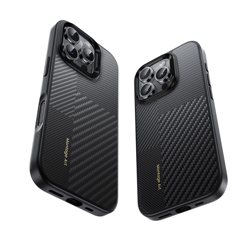 Apple iPhone 16 Pro Max Kılıf Karbon Fiber M-safe Şarj Özellikli Kamera Kontrol Butonlu Benks Hybrid ArmorPro Montage Kevlar Kapak - 3