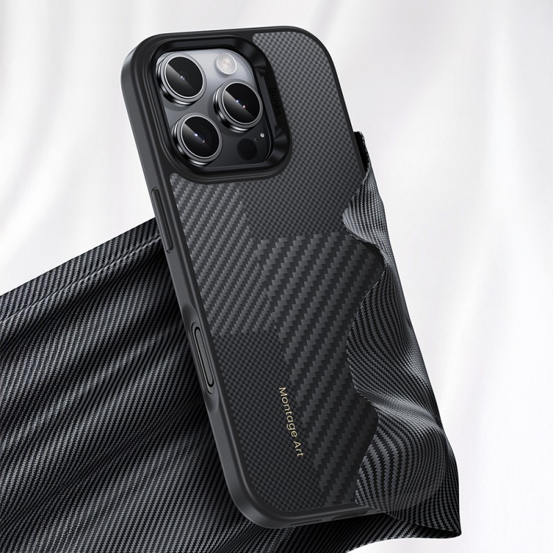 Apple iPhone 16 Pro Max Kılıf Karbon Fiber M-safe Şarj Özellikli Kamera Kontrol Butonlu Benks Hybrid ArmorPro Montage Kevlar Kapak - 8