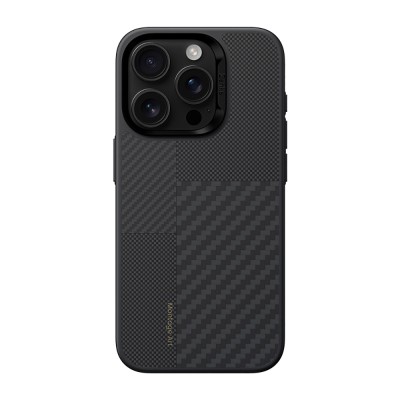 Apple iPhone 16 Pro Max Kılıf Karbon Fiber M-safe Şarj Özellikli Kamera Kontrol Butonlu Benks Hybrid ArmorPro Montage Kevlar Kapak Siyah