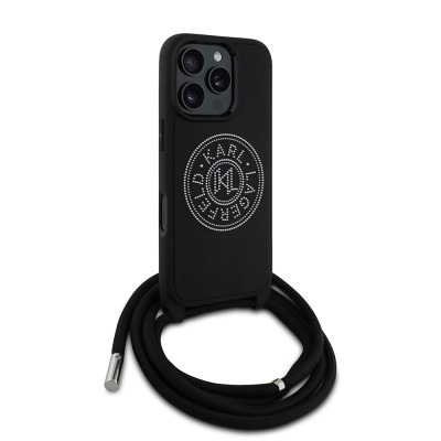 Apple iPhone 16 Pro Max Kılıf Karl Lagerfeld Orjinal Lisanslı Askı İpli Taşlı KL Yazılı Crossbody Cord Kapak - 3