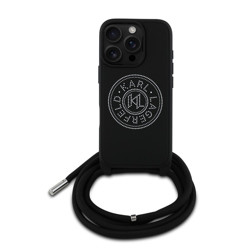 Apple iPhone 16 Pro Max Kılıf Karl Lagerfeld Orjinal Lisanslı Askı İpli Taşlı KL Yazılı Crossbody Cord Kapak - 4