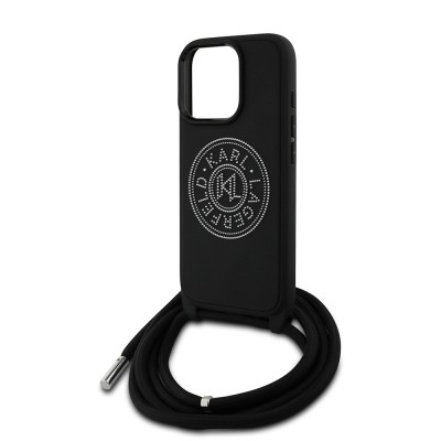 Apple iPhone 16 Pro Max Kılıf Karl Lagerfeld Orjinal Lisanslı Askı İpli Taşlı KL Yazılı Crossbody Cord Kapak - 6