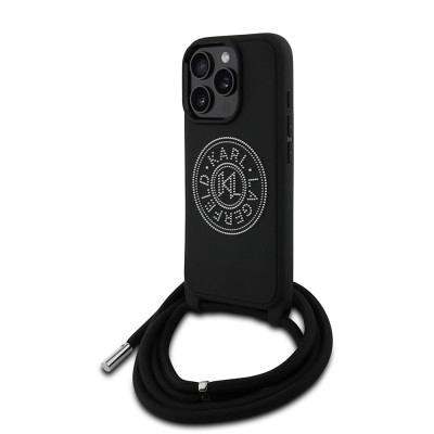 Apple iPhone 16 Pro Max Kılıf Karl Lagerfeld Orjinal Lisanslı Askı İpli Taşlı KL Yazılı Crossbody Cord Kapak - 2