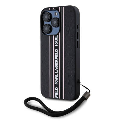 Apple iPhone 16 Pro Max Kılıf Karl Lagerfeld Orjinal Lisanslı Askılı Saffiano Athleisure Şerit Çizgili Kapak - Karl Lagerfeld