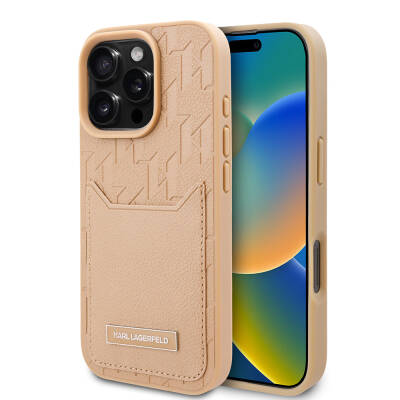Apple iPhone 16 Pro Max Kılıf Karl Lagerfeld Orjinal Lisanslı KL Desenli Kartlıklı Monogram Kapak - Karl Lagerfeld