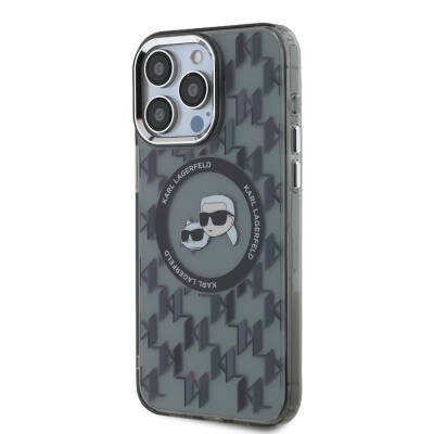 Apple iPhone 16 Pro Max Kılıf Karl Lagerfeld Orjinal Lisanslı M-safe Şarj Özellikli IML Baskılı Metal Monogram KC Heads Kapak - 2