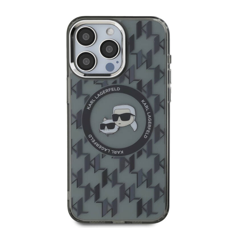 Apple iPhone 16 Pro Max Kılıf Karl Lagerfeld Orjinal Lisanslı M-safe Şarj Özellikli IML Baskılı Metal Monogram KC Heads Kapak - 3