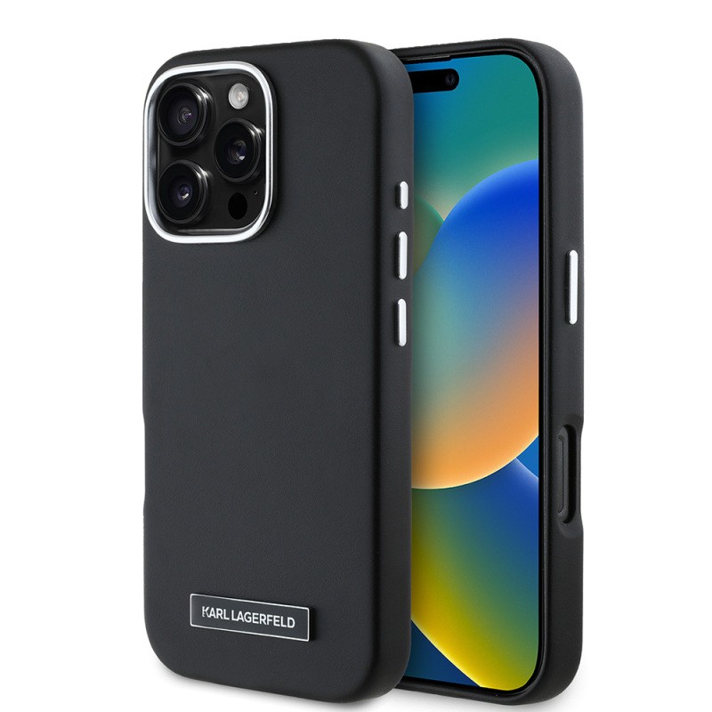 Apple iPhone 16 Pro Max Kılıf Karl Lagerfeld Orjinal Lisanslı M-safe Şarj Özellikli Metal Kamera ve Buton Tasarımlı Plaka Logolu PU Deri Kapak - 1