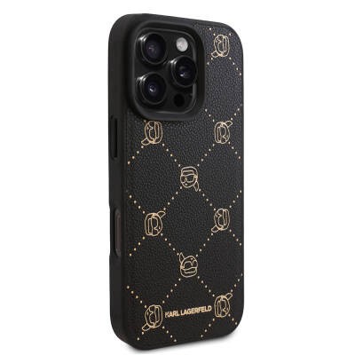 Apple iPhone 16 Pro Max Kılıf Karl Lagerfeld Orjinal Lisanslı M-safe Şarj Özellikli PU Deri Karl Heads Desenli Klasik Logolu Kapak - 5