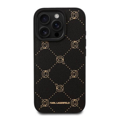Apple iPhone 16 Pro Max Kılıf Karl Lagerfeld Orjinal Lisanslı M-safe Şarj Özellikli PU Deri Karl Heads Desenli Klasik Logolu Kapak - 4