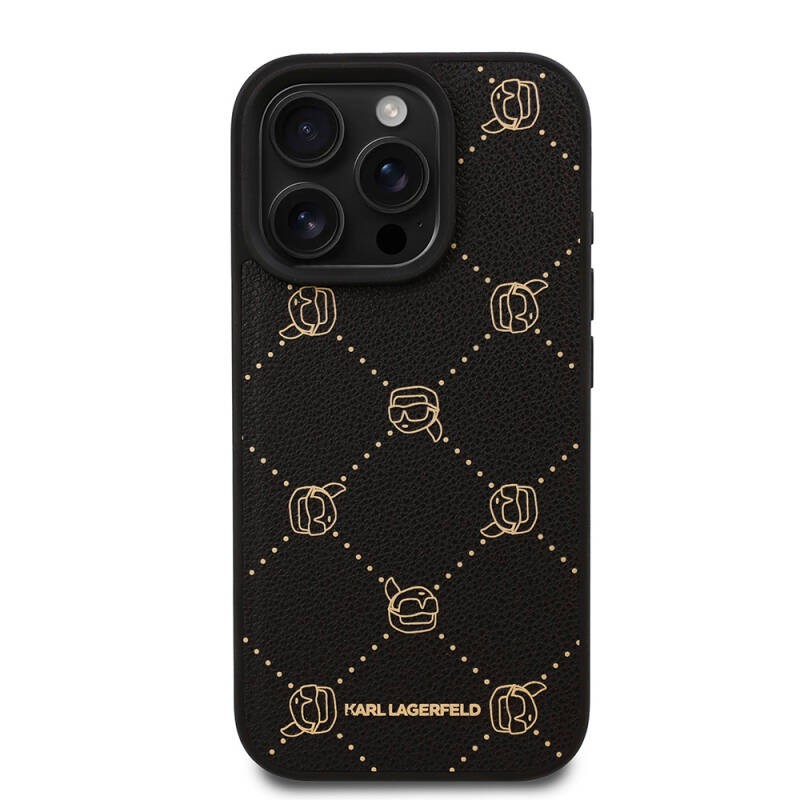 Apple iPhone 16 Pro Max Kılıf Karl Lagerfeld Orjinal Lisanslı M-safe Şarj Özellikli PU Deri Karl Heads Desenli Klasik Logolu Kapak - 4